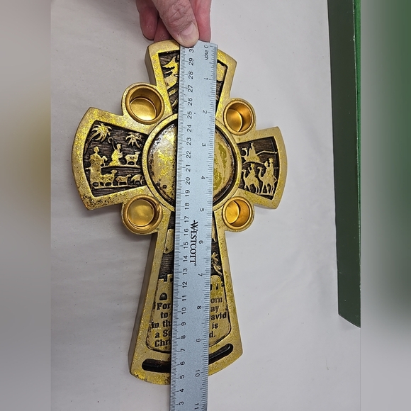 Vintage Dicksons Nativity Avent Candle Holder Religious Scripture Cross Gold - Picture 12 of 14